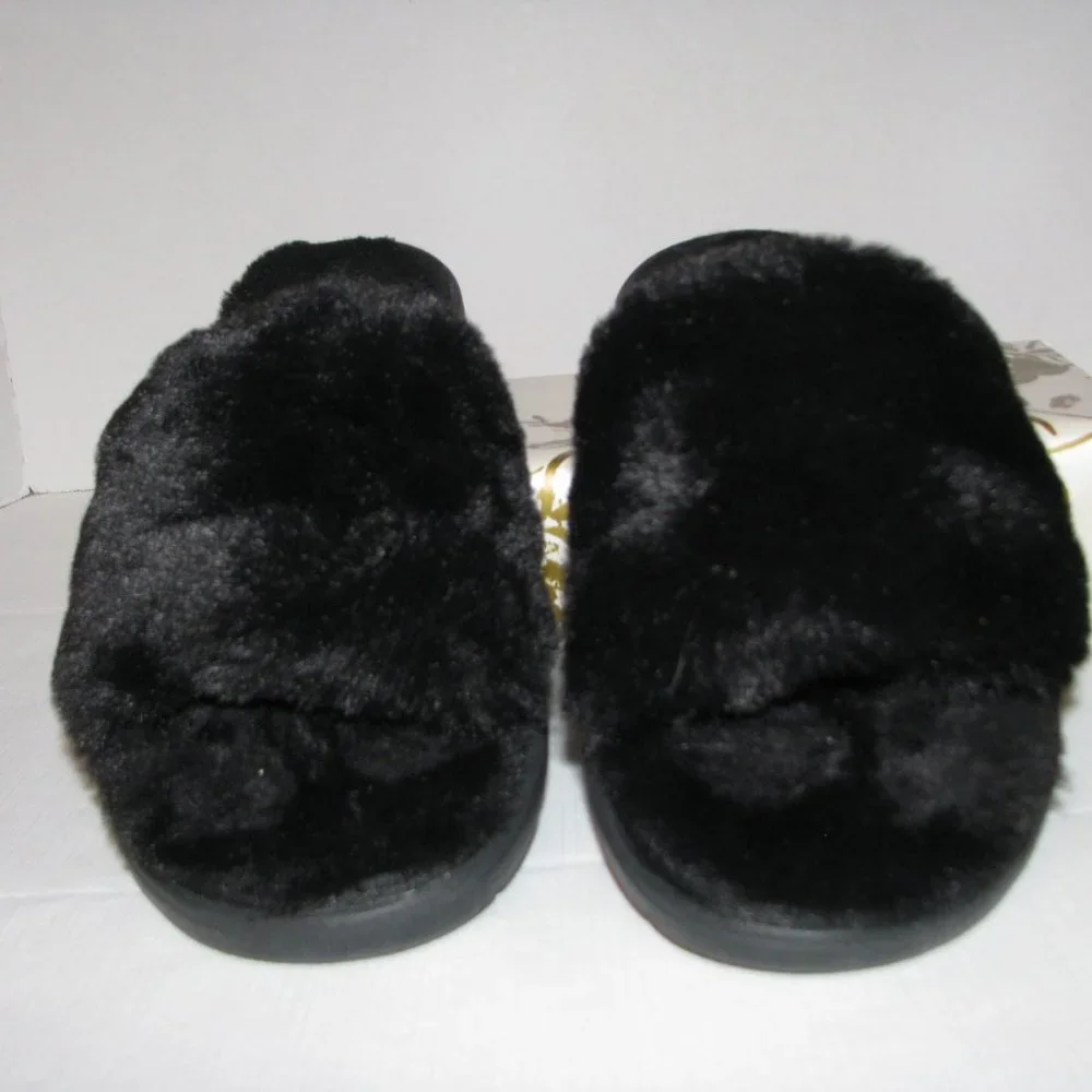 Black Skecher Fuzzy Slippers - Picture 2 of 10